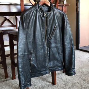 Andrew Marc leather motto racer jacket